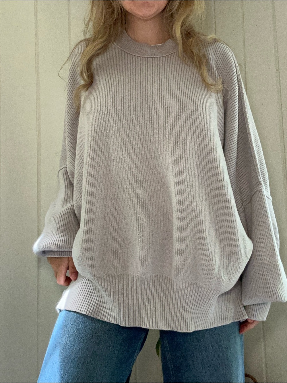 Free People Oversized Crewneck Knit Sweater - Light Gray - Picture 2 of 5